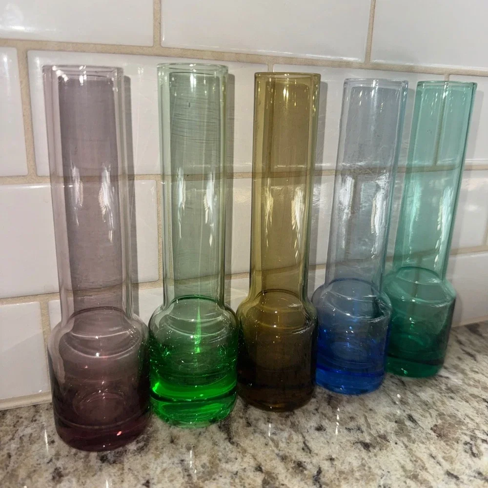 Set of 5 Colorful Scandinavian Style Glass Bud Vases 5.5